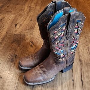 Ariat Brown Heeled Boots with Colorful Embroidery